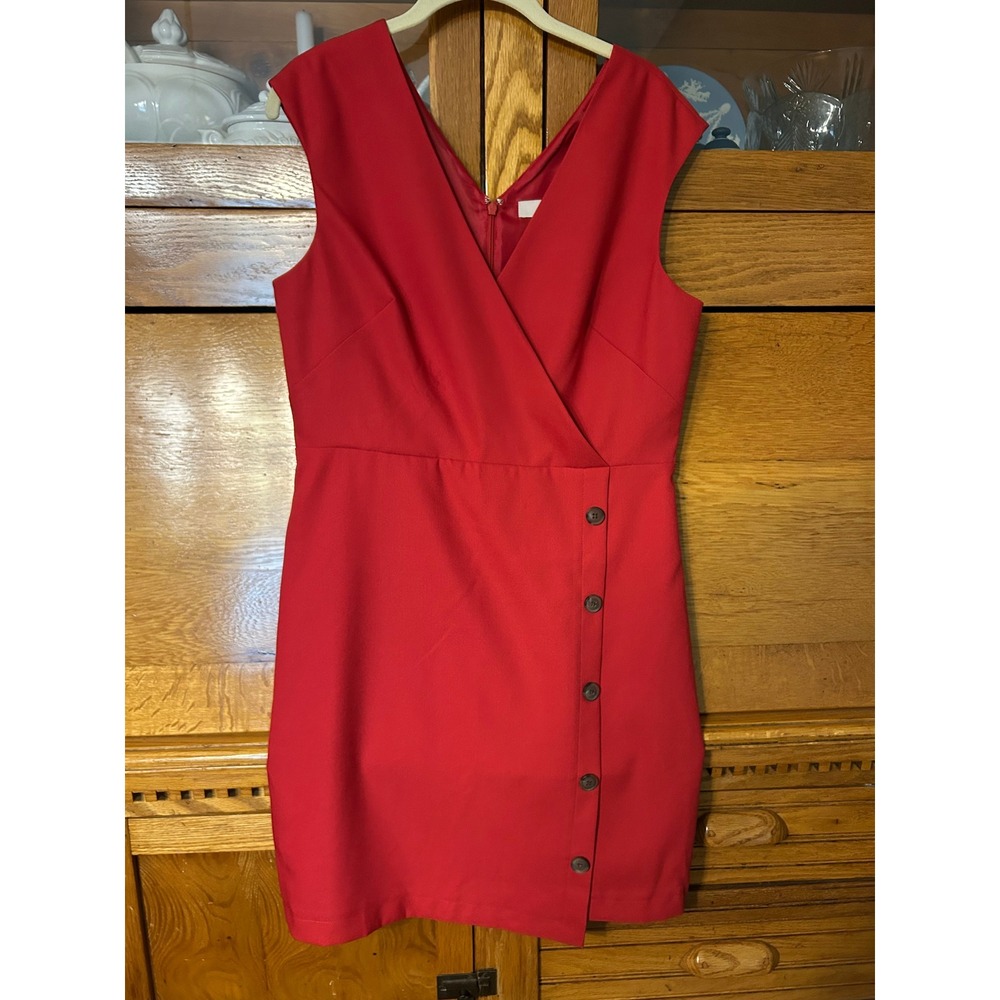LOFT‎ Preppy Casual Chic Red Sleeveless Wrap Sheath Dress Button Detail Sz 8 NEW